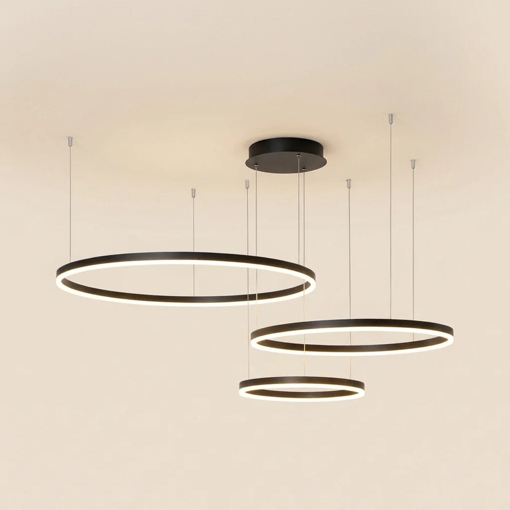 Lustre LED à anneaux suspendus, finition noire