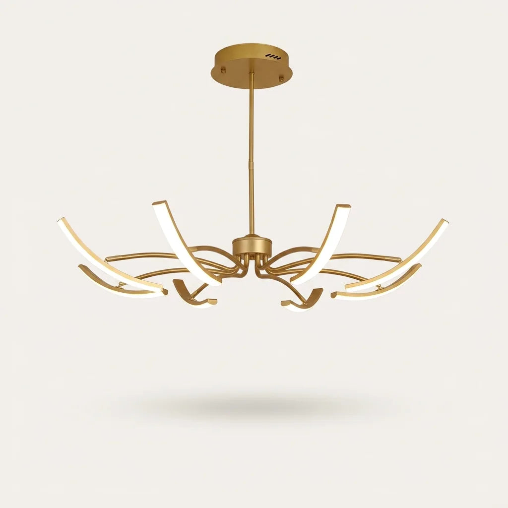 Lustre LED doré à 8 bras courbes orientables