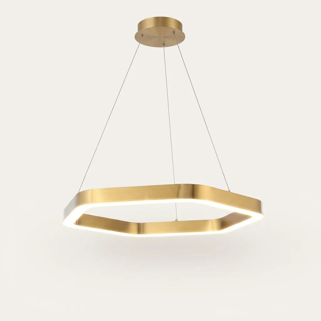 Lustre LED hexagonal doré, modèle A, un anneau de 60 cm