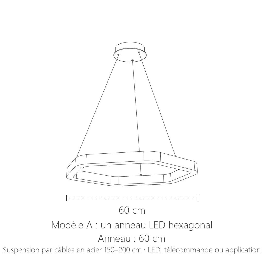 Lustre LED hexagonal modèle A, un anneau de 60 cm