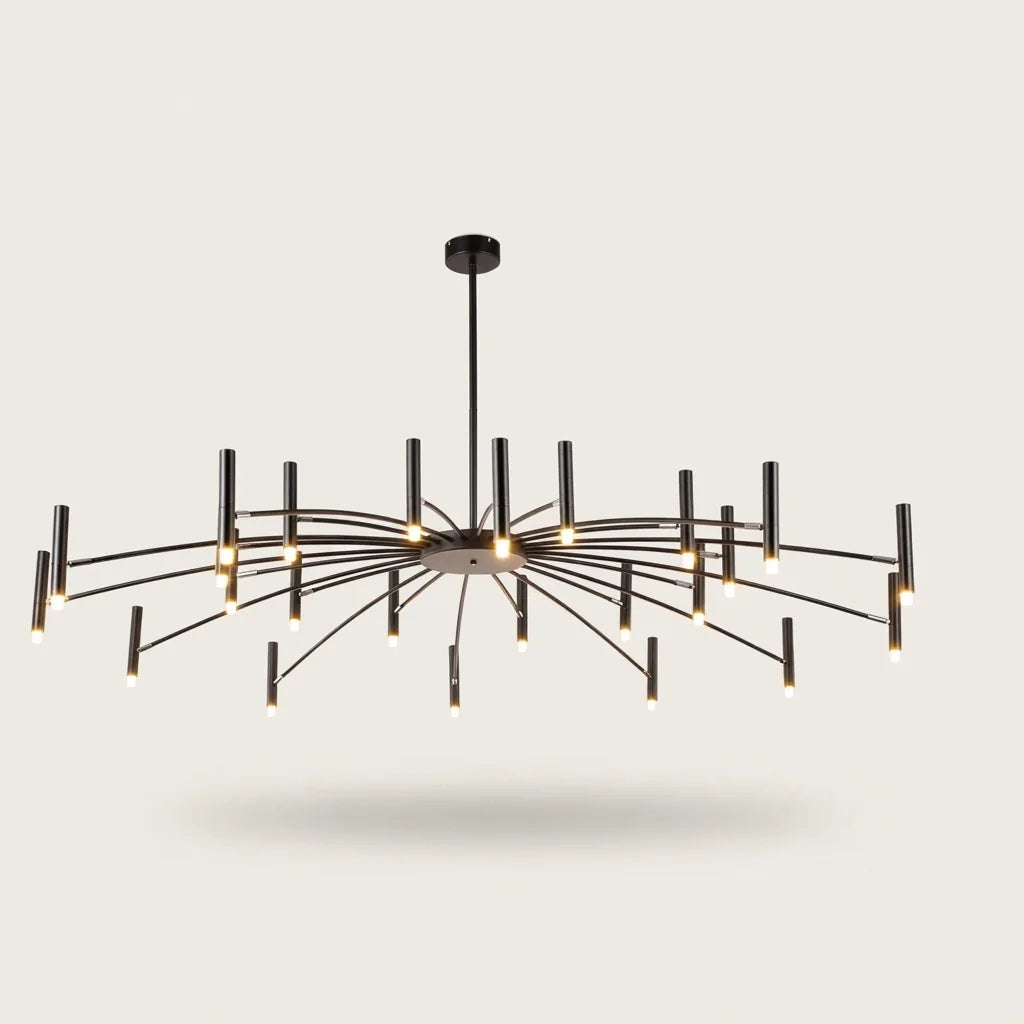 Lustre LED rayonnant noir à deux niveaux, 12+12 bras