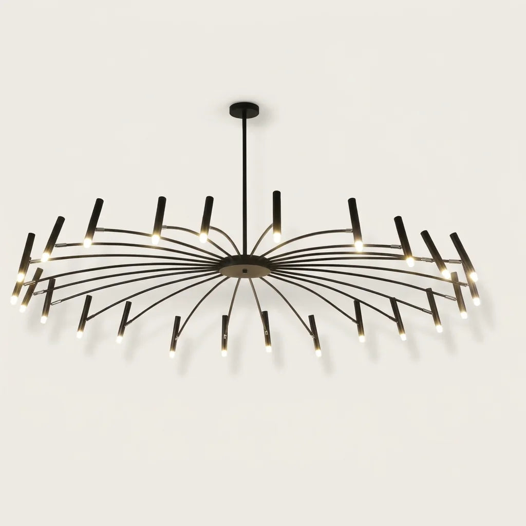 Lustre LED rayonnant noir à 24 bras et spots