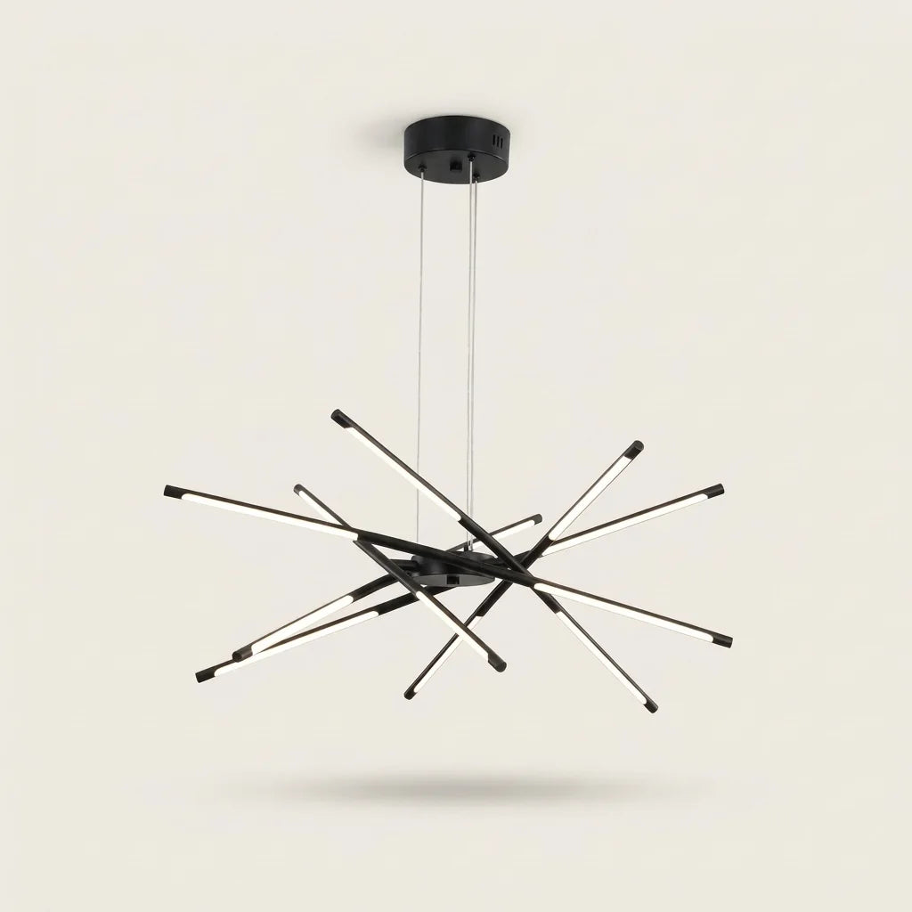 Lustre LED noir à 12 tiges lumineuses