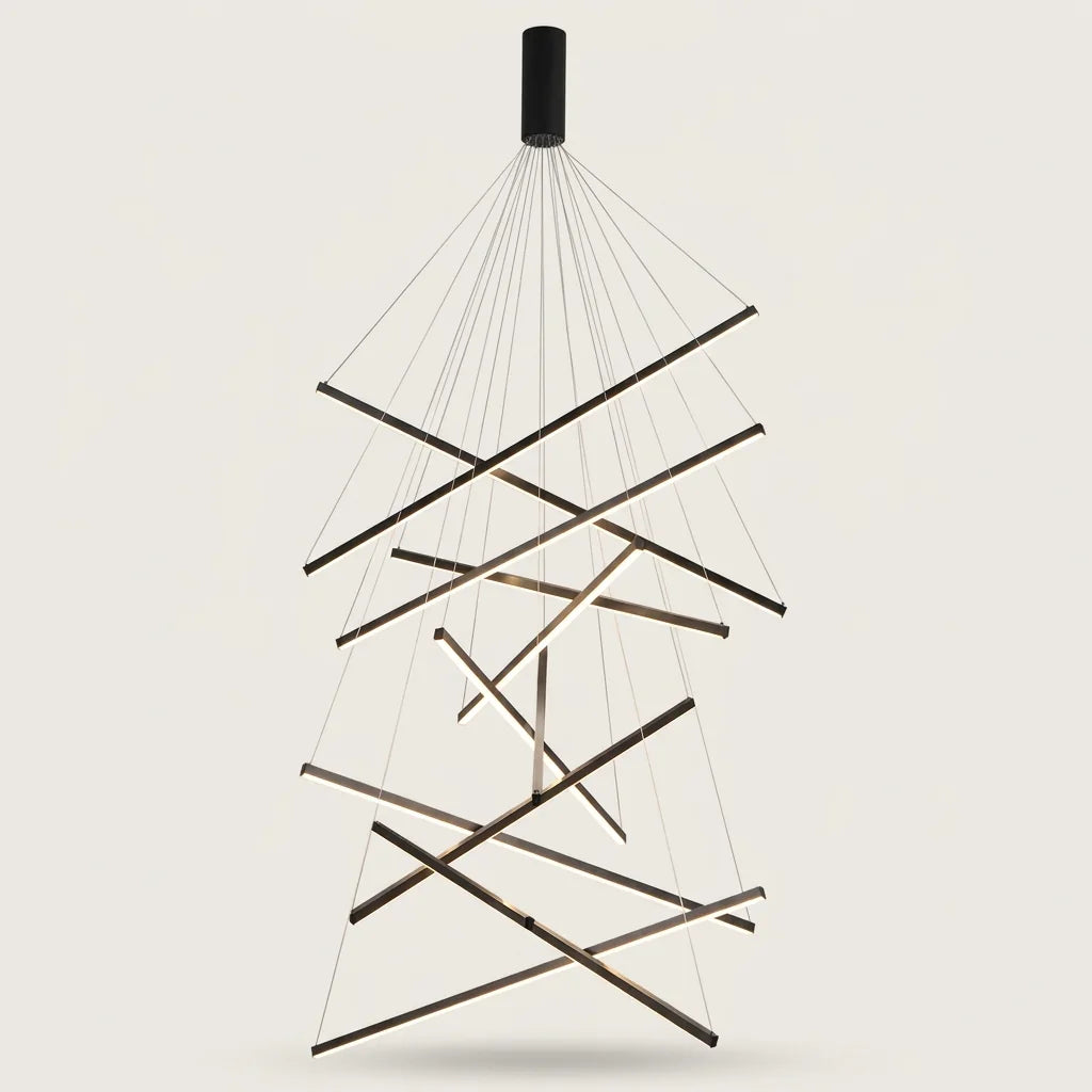 Lustre LED noir à 11 tiges lumineuses suspendues