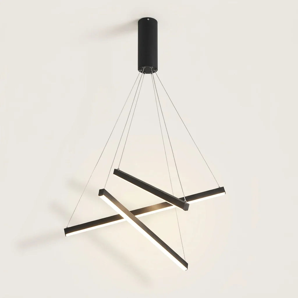 Lustre LED noir à 3 tiges lumineuses suspendues