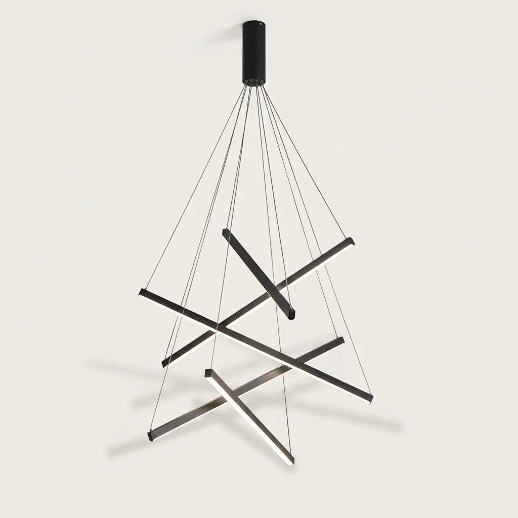 Lustre LED noir à 5 tiges lumineuses suspendues