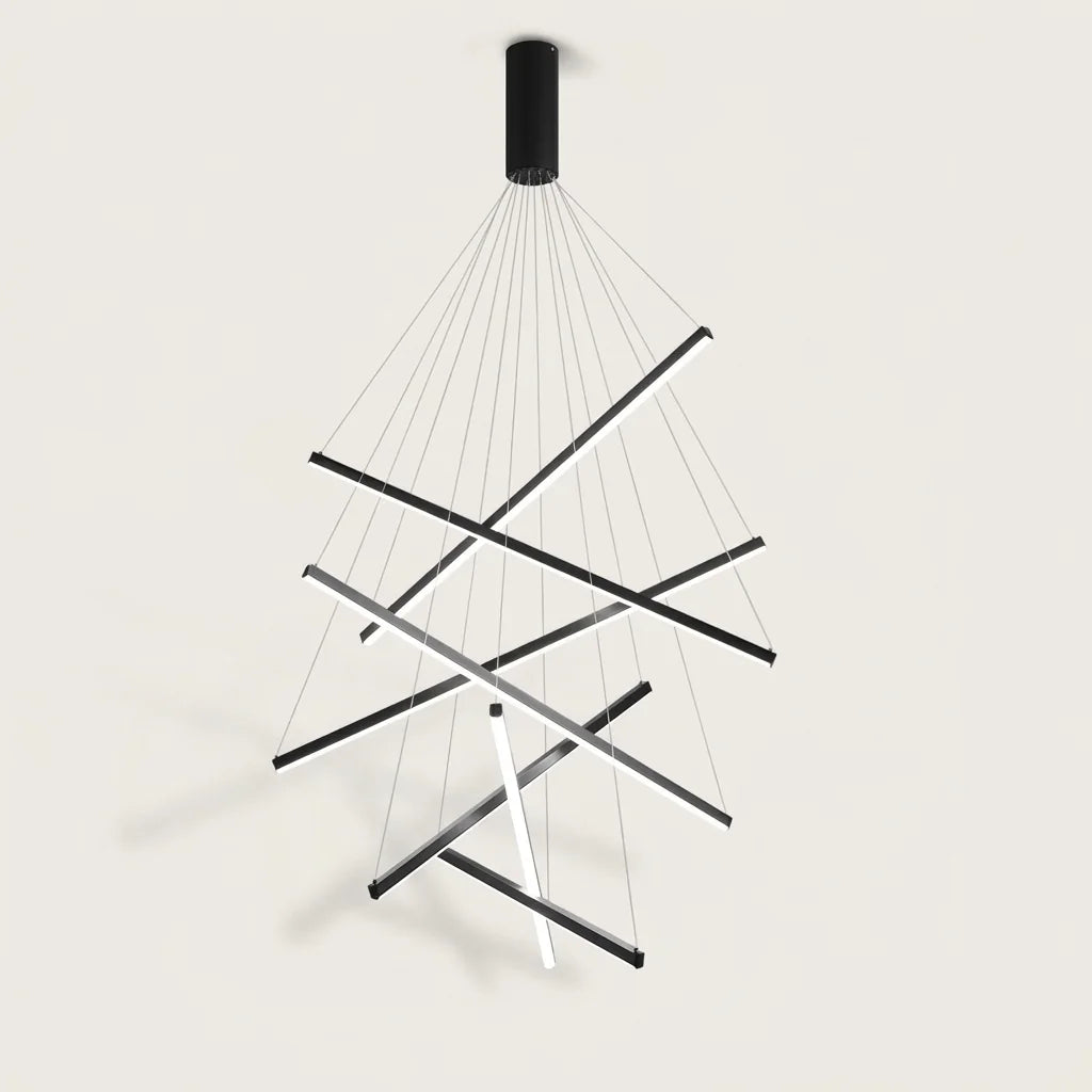 Lustre LED noir à 7 tiges lumineuses suspendues