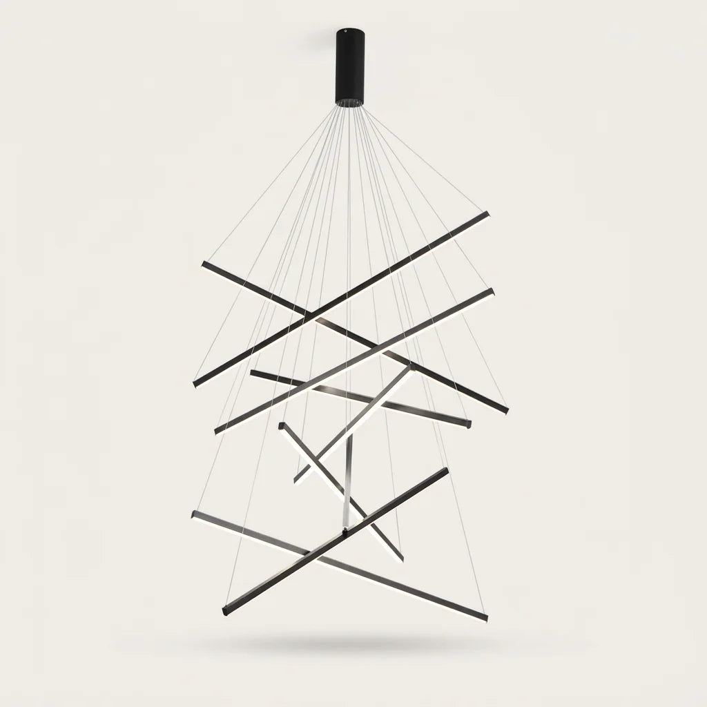 Lustre LED noir à 9 tiges lumineuses suspendues