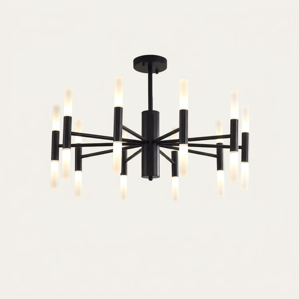 Lustre LED noir à 20 bras et tubes acryliques