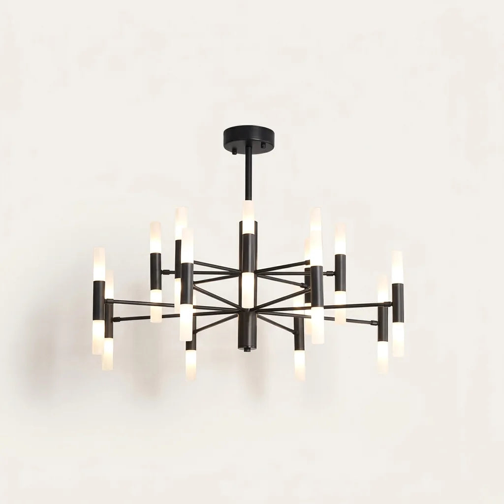 Lustre LED noir à 32 bras et tubes acryliques