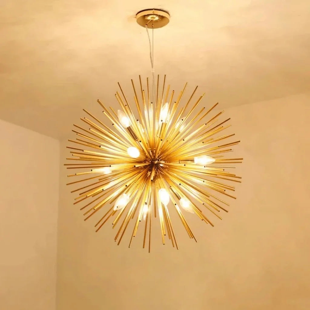 Lustre pissenlit doré allumé vu de près