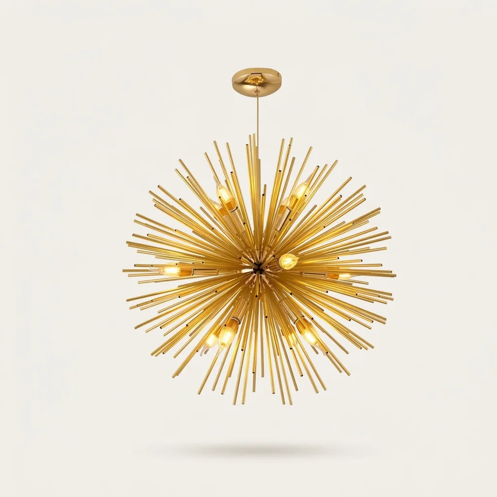 Lustre pissenlit doré, sphère de tiges en aluminium rayonnantes