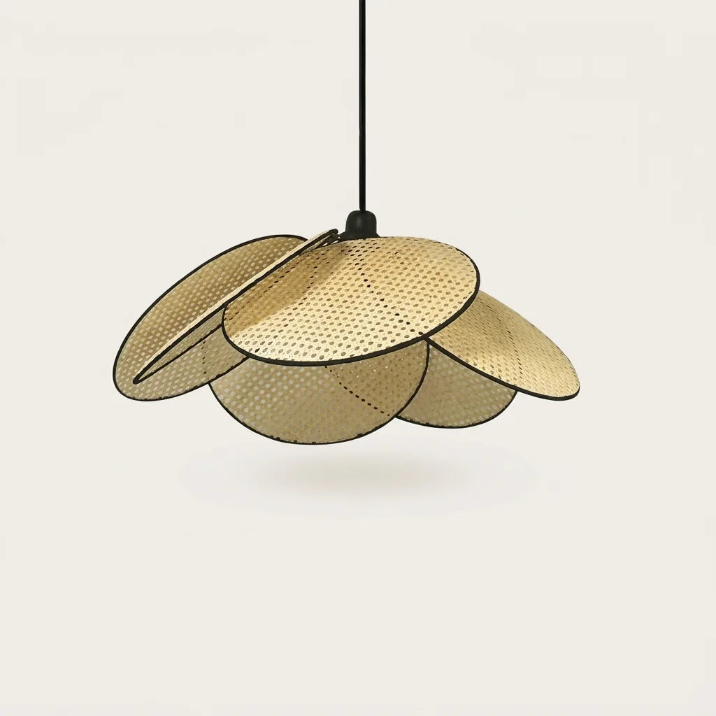 Lustre plat en rotin en forme de fleur, type 2