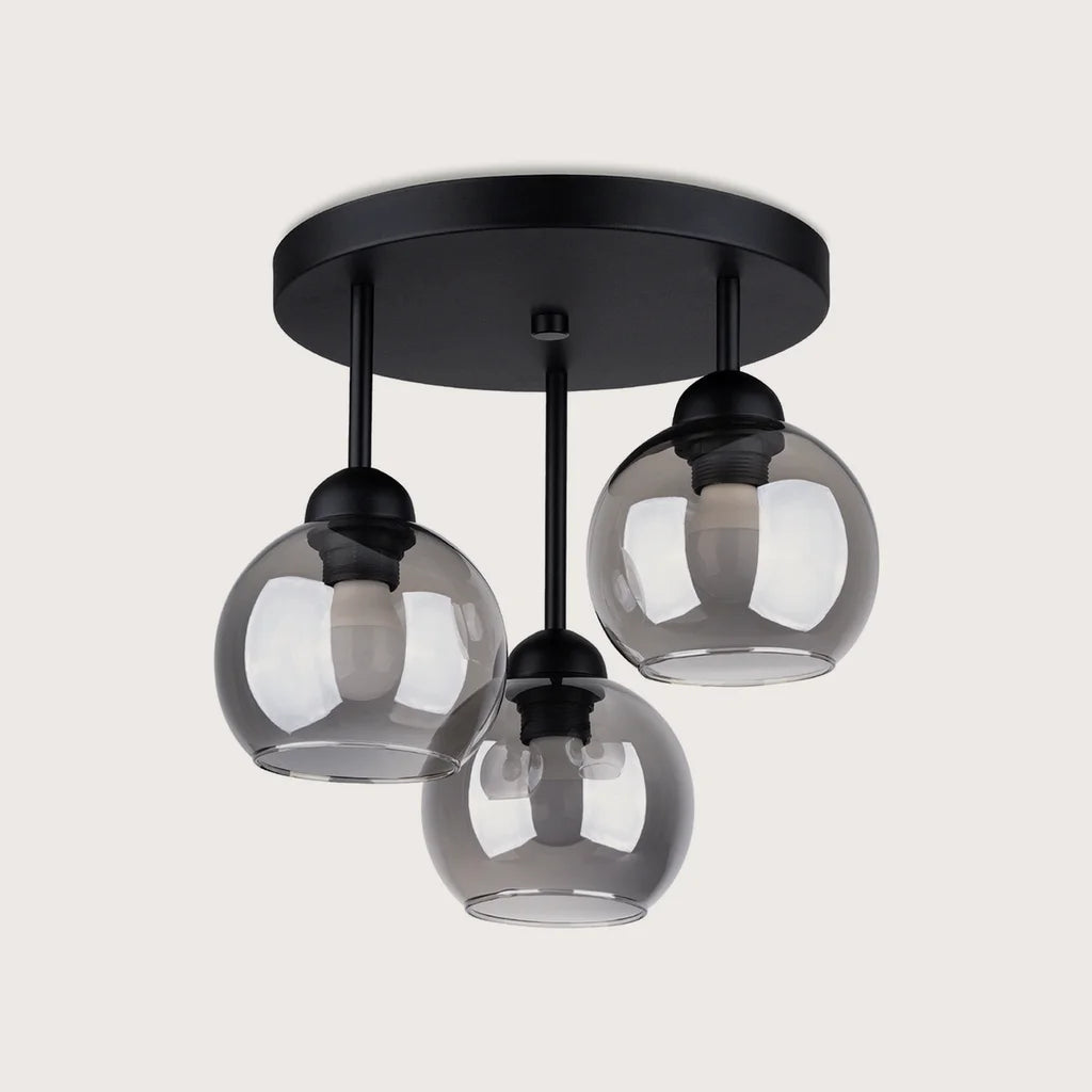 Plafonnier 3 globes en verre fumé