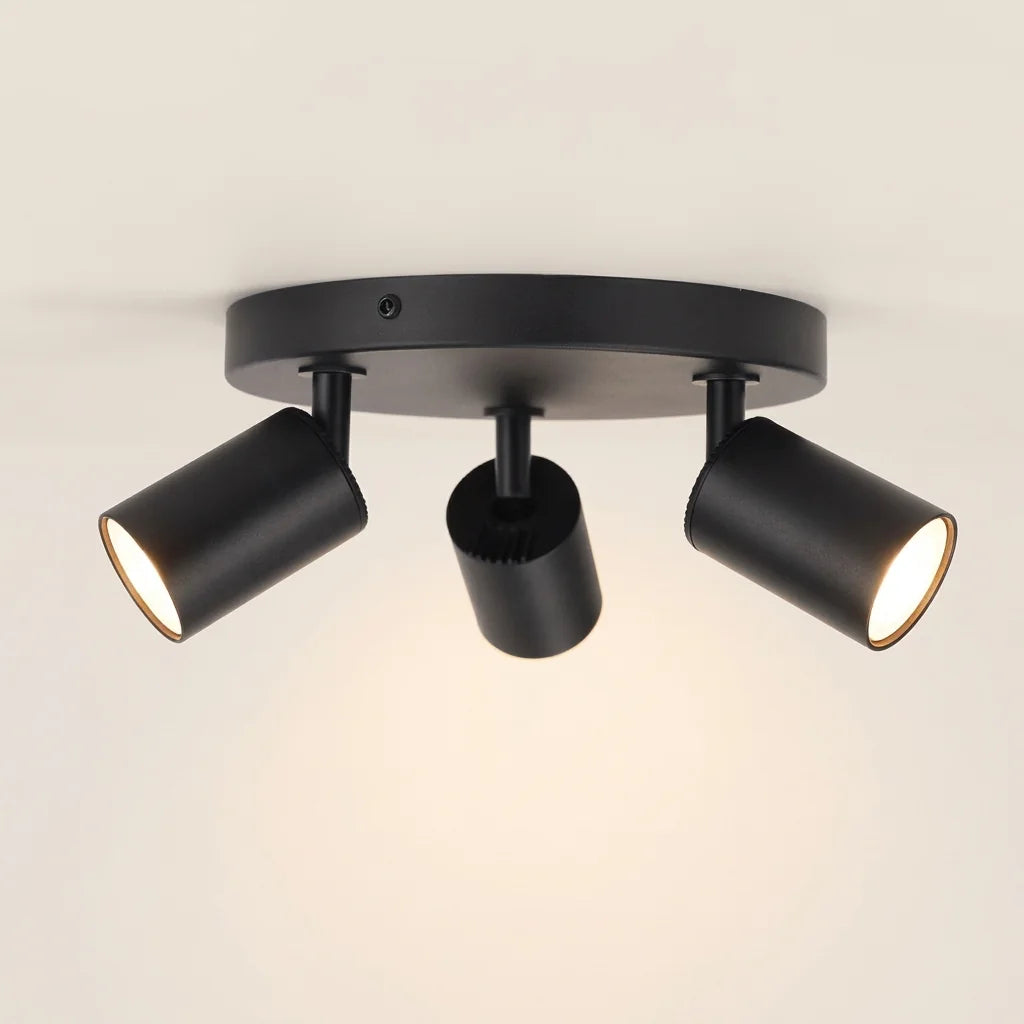 Plafonnier noir à 3 spots orientables GU10 sur base ronde