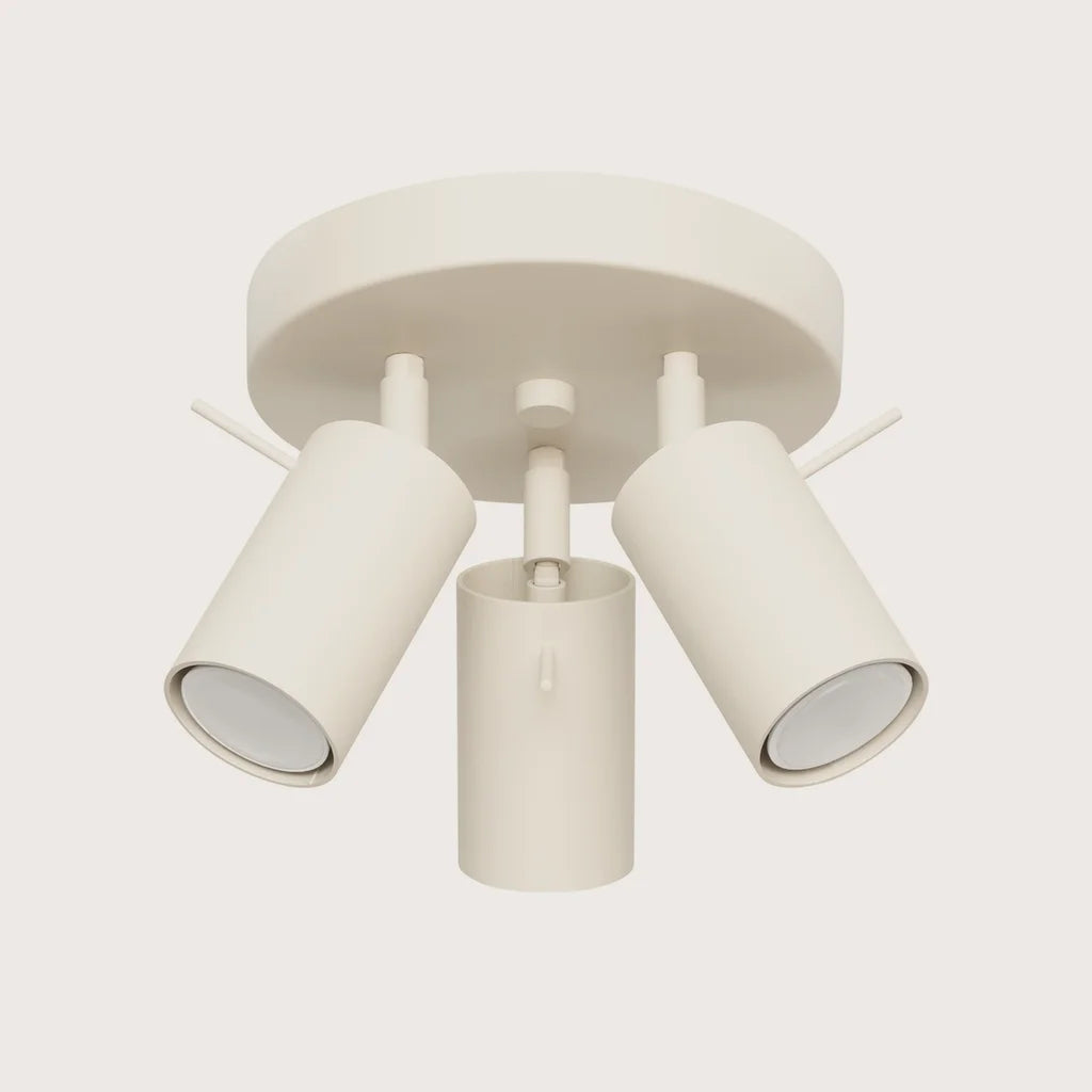 Plafonnier 3 spots orientables sur platine ronde, coloris beige