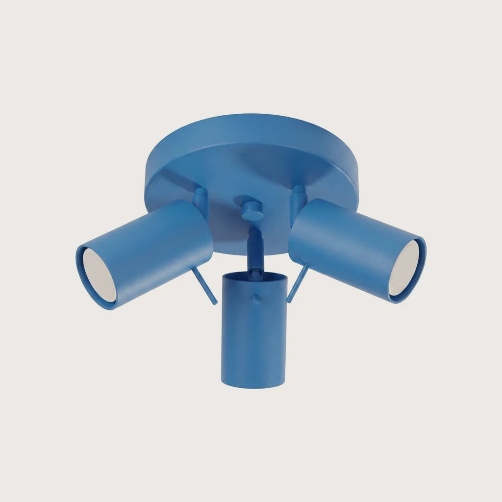 Plafonnier 3 spots orientables sur platine ronde, coloris bleu clair