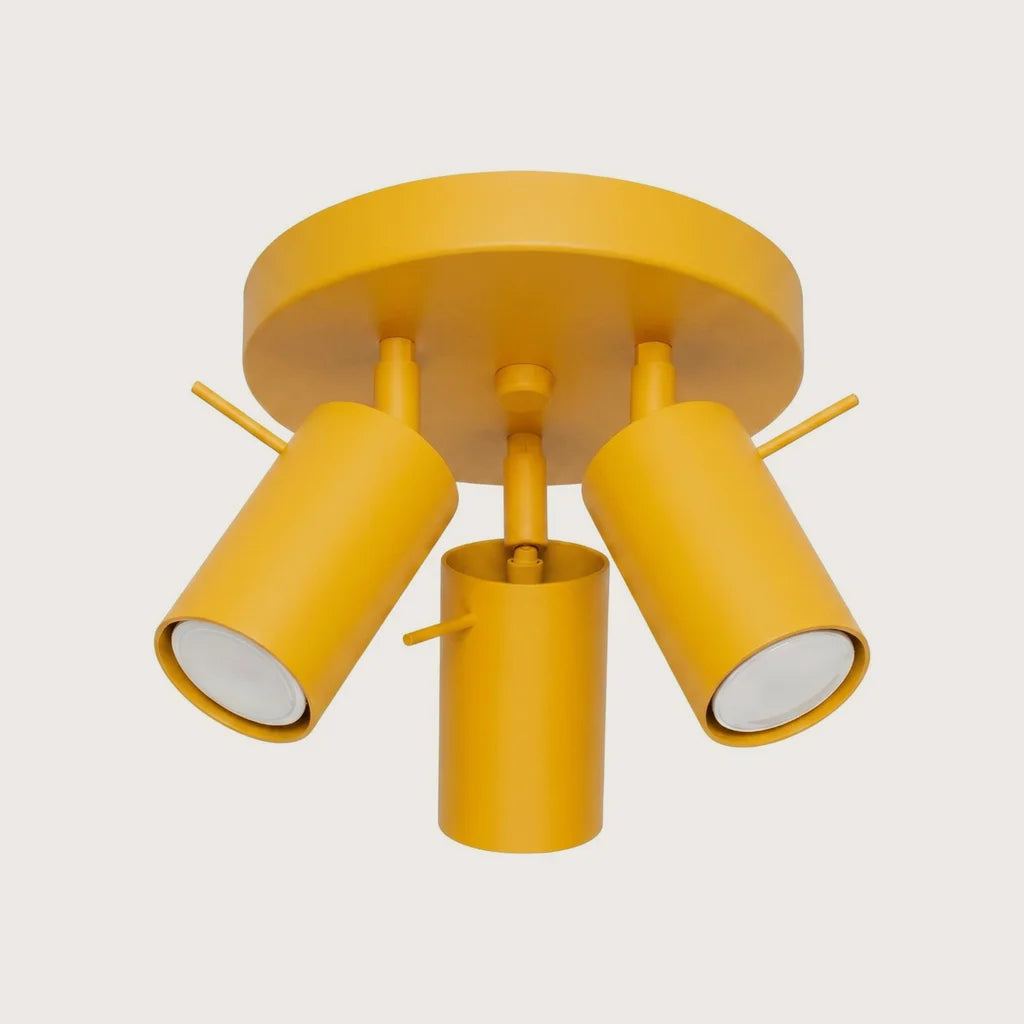 Plafonnier 3 spots orientables sur platine ronde, coloris jaune