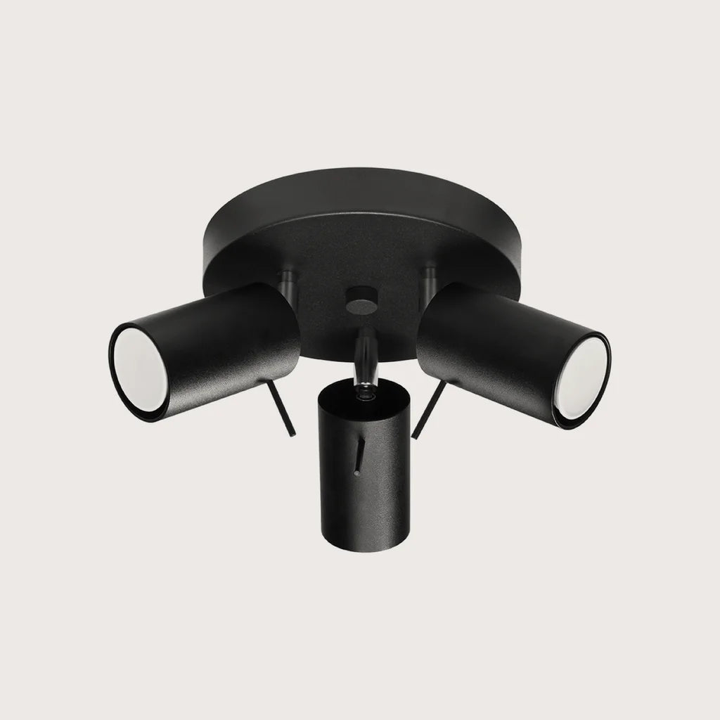 Plafonnier 3 spots orientables sur platine ronde, coloris noir