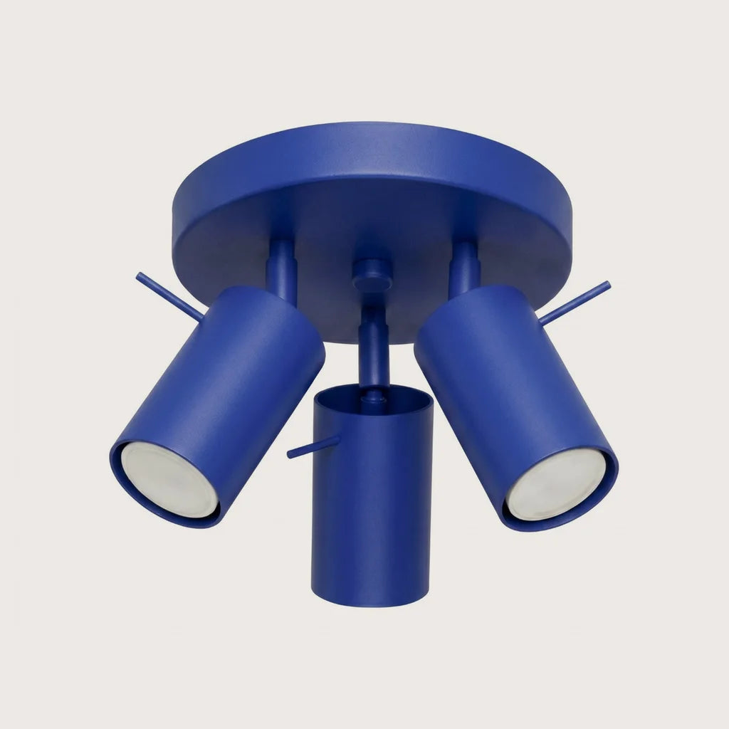 Plafonnier 3 spots orientables sur platine ronde, coloris outremer