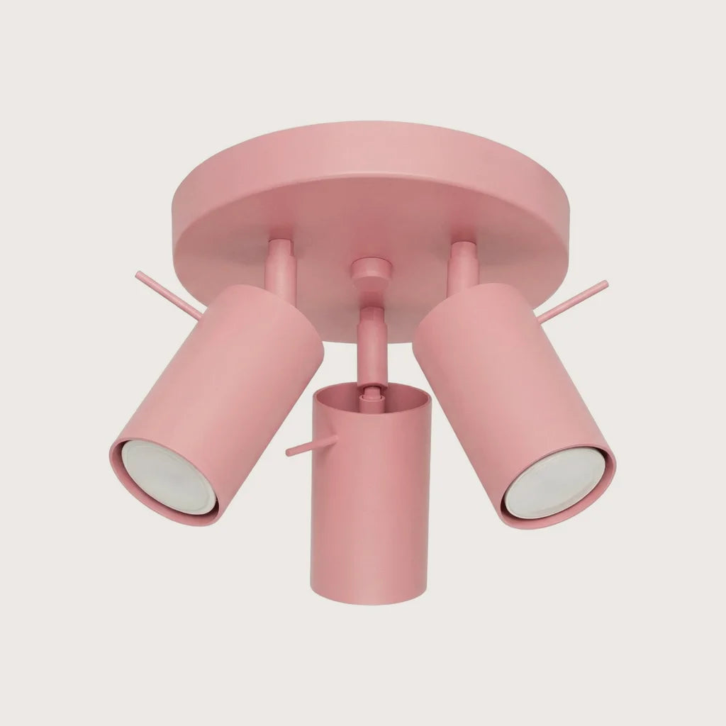 Plafonnier 3 spots orientables sur platine ronde, coloris rose