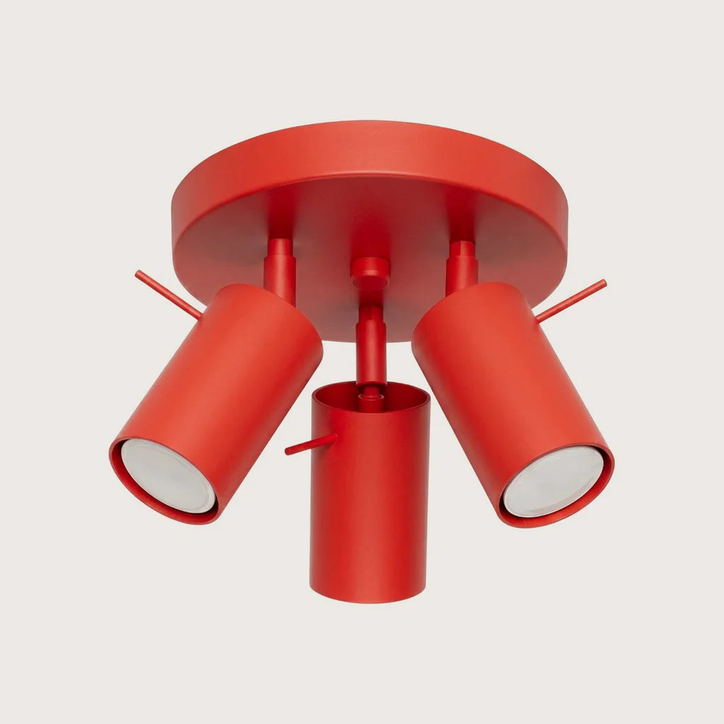 Plafonnier 3 spots orientables sur platine ronde, coloris rouge