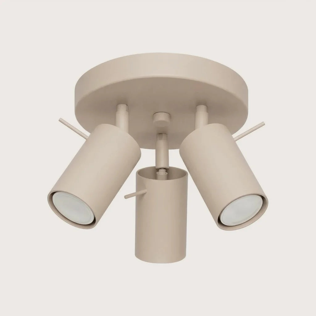 Plafonnier 3 spots orientables sur platine ronde, coloris taupe