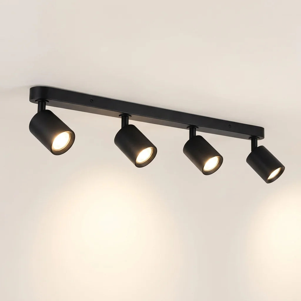 Plafonnier noir à 4 spots orientables GU10 sur rail