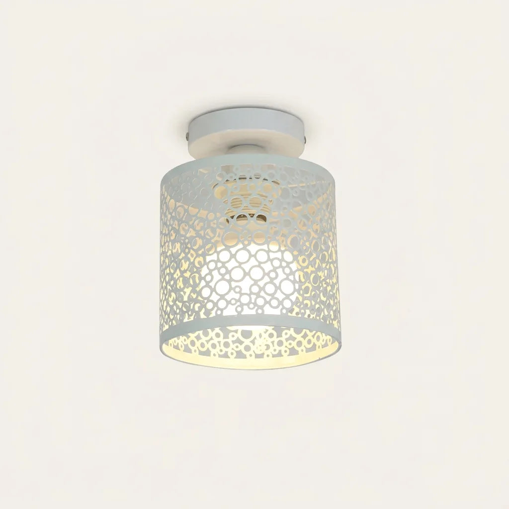 Plafonnier ajouré motif bulles blanc avec globe opalin, modèle B