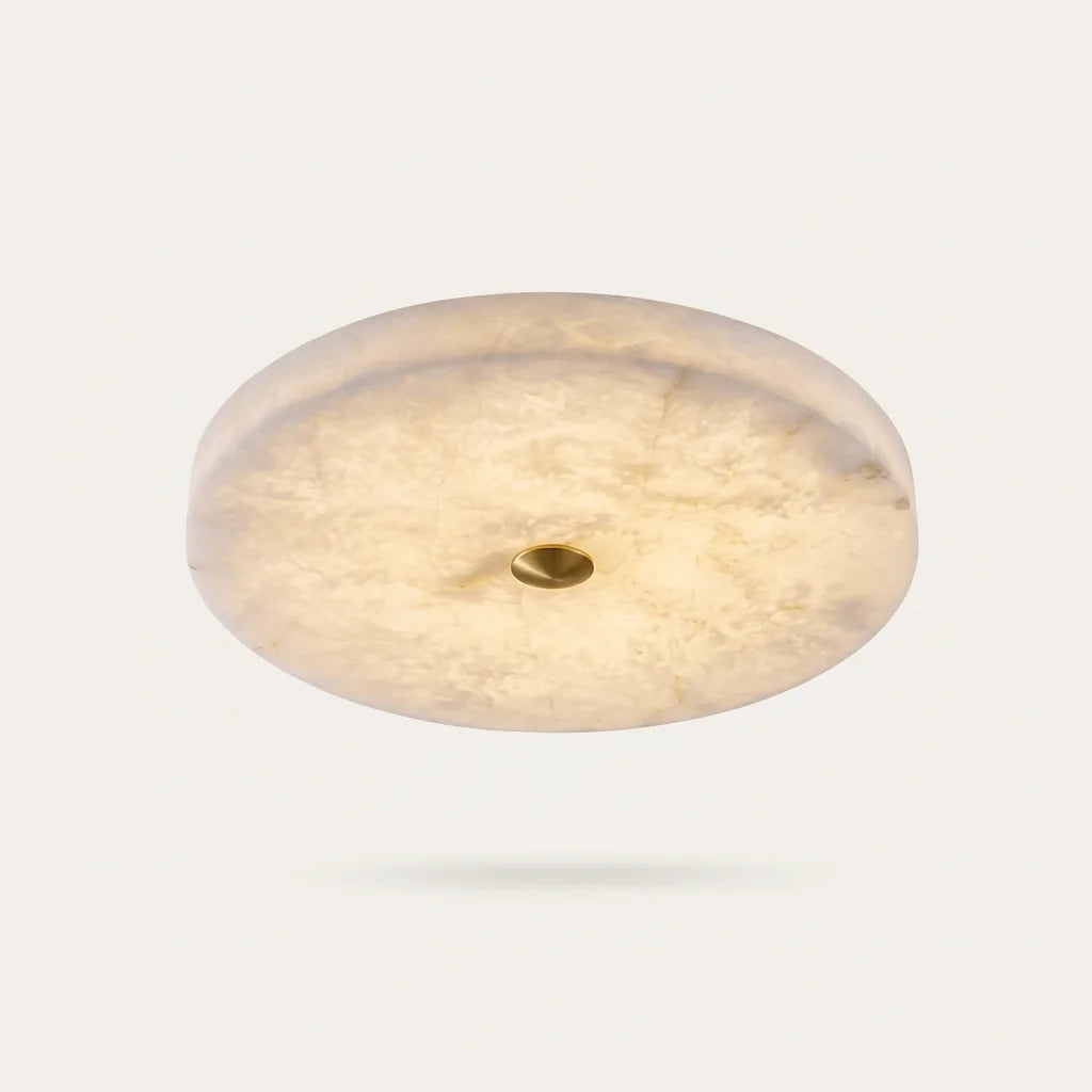 Plafonnier rond en albâtre naturel allumé