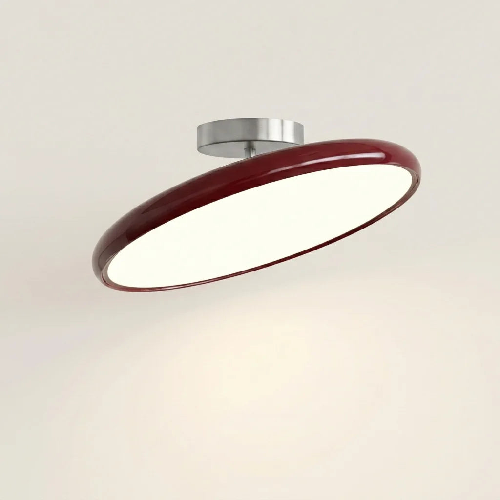 Plafonnier LED art déco en disque laqué bordeaux
