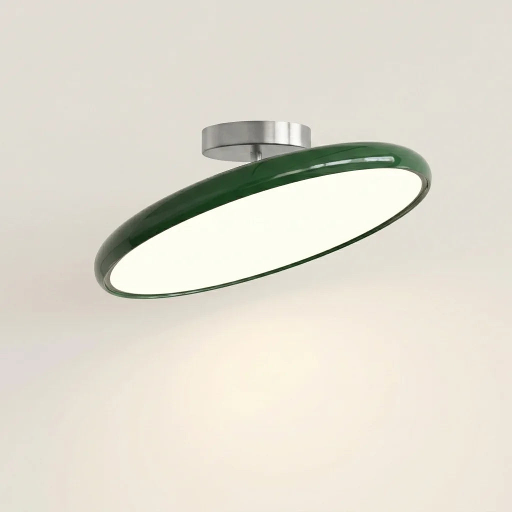 Plafonnier LED art déco en disque laqué vert sapin
