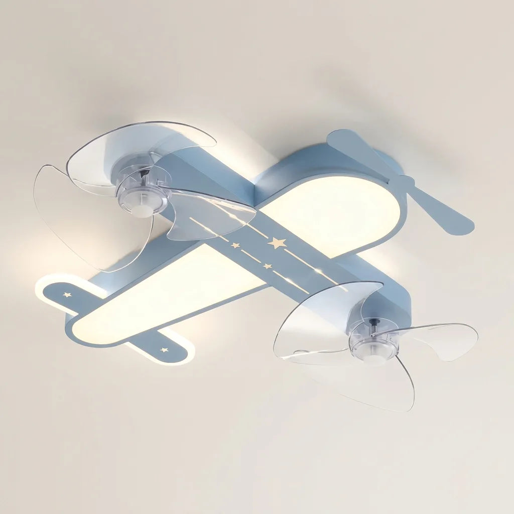 Plafonnier avion bleu à deux ventilateurs intégrés
