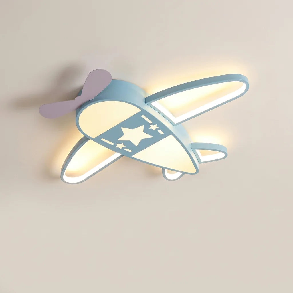 Plafonnier avion bleu pour chambre d’enfant, étoile découpée