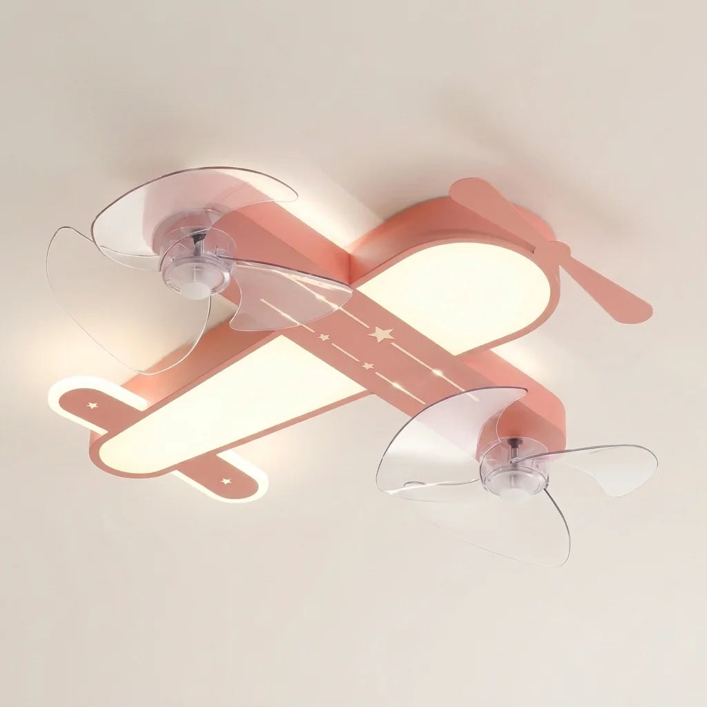 Plafonnier avion rose à deux ventilateurs intégrés
