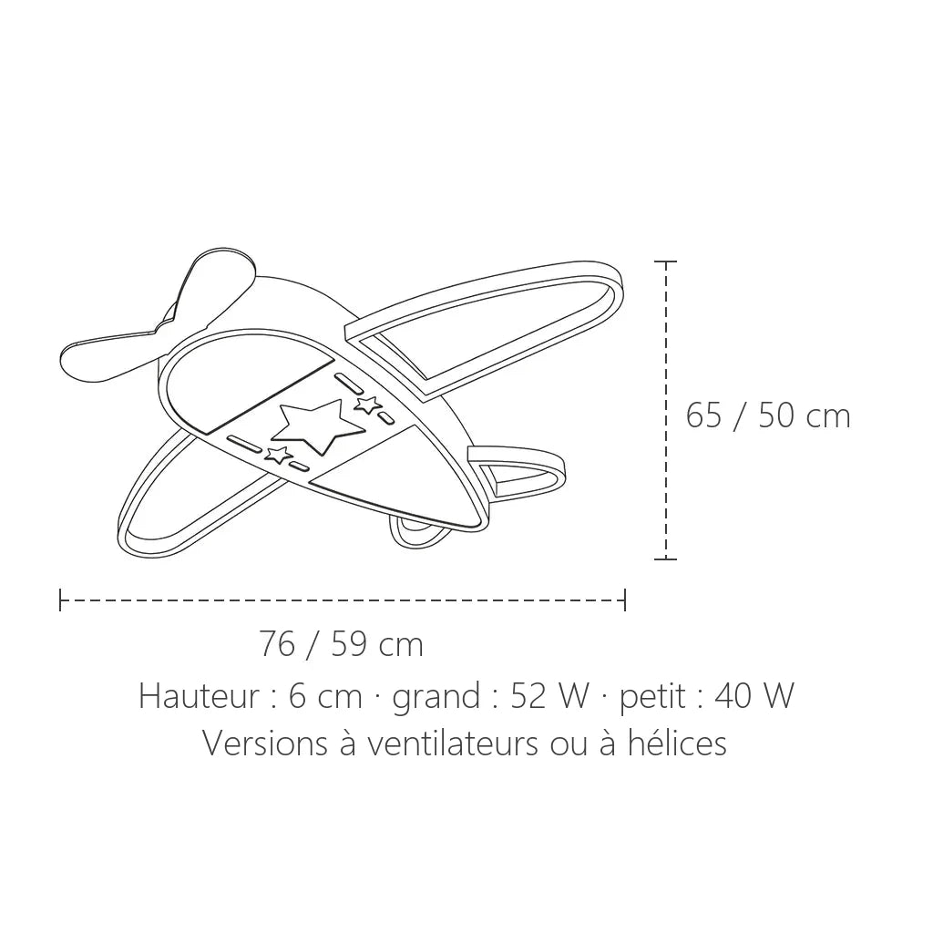 Dimensions du plafonnier avion : 76 × 65 ou 59 × 50 cm
