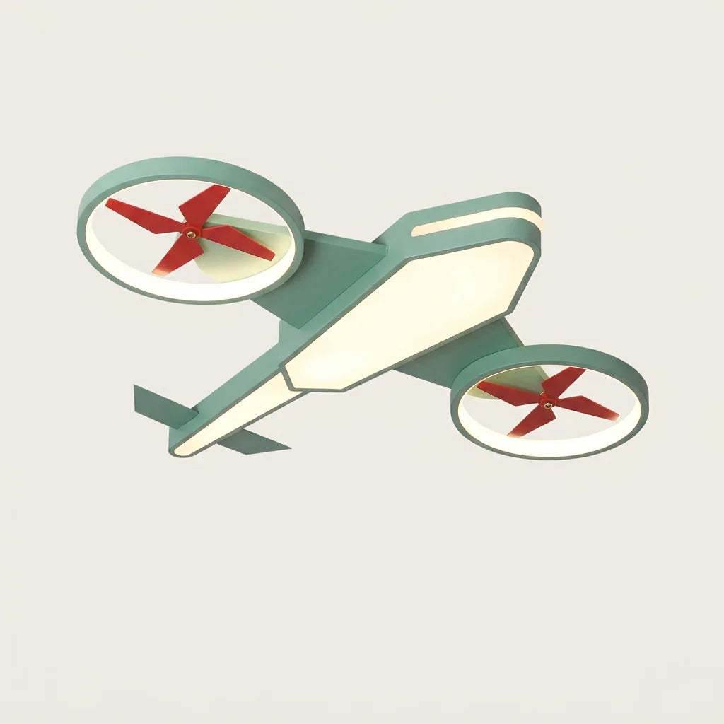 Plafonnier avion vert à hélices rouges