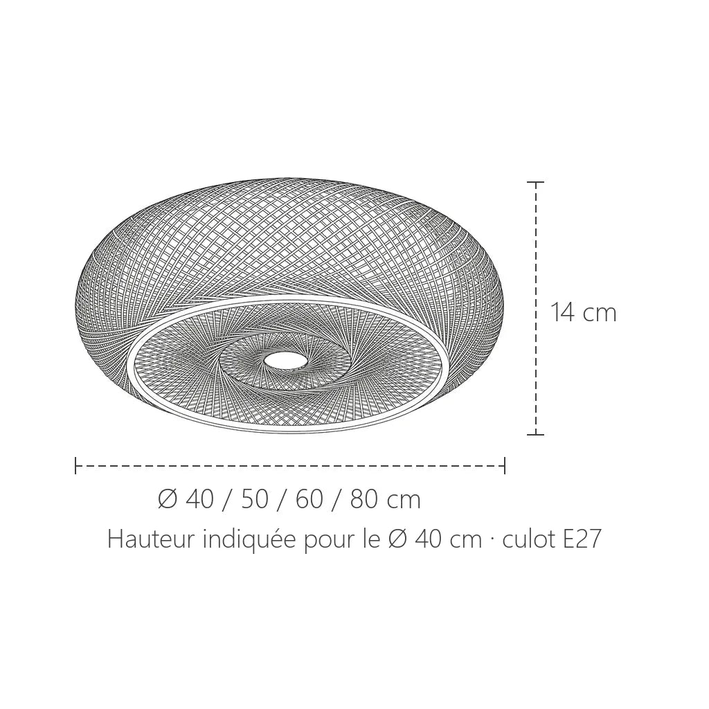 Dimensions du plafonnier en bambou tressé : Ø 40, 50, 60 ou 80 cm