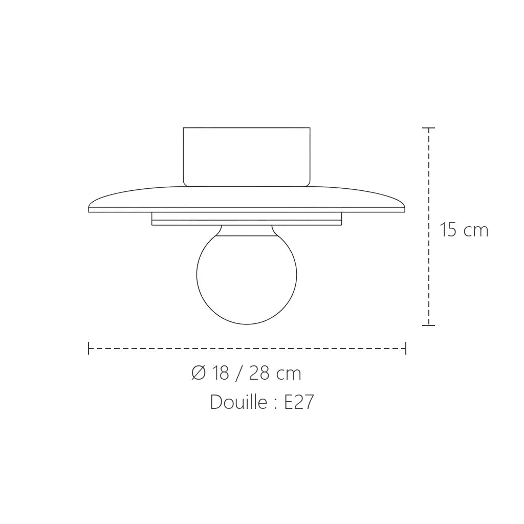 Dimensions du plafonnier bois rond : Ø 18 ou 28 cm, hauteur 15 cm