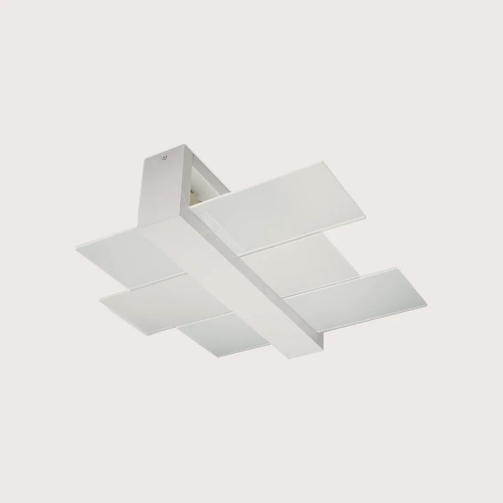 Plafonnier bois et verre dépoli, coloris blanc
