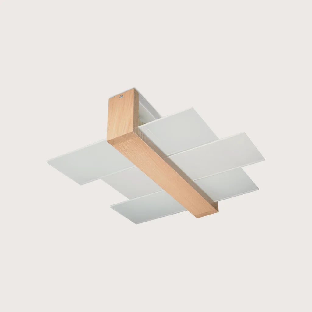 Plafonnier bois et verre dépoli, coloris bois naturel