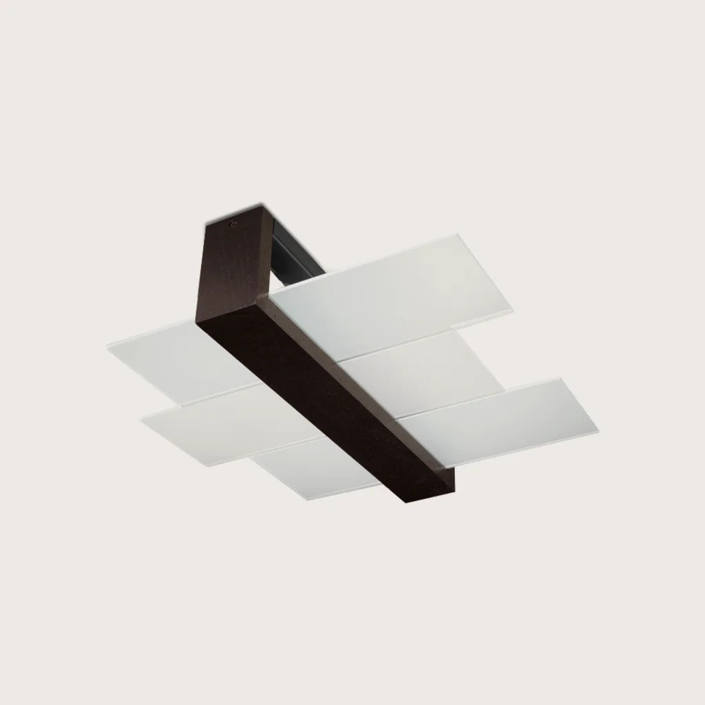 Plafonnier bois et verre dépoli, coloris wengé