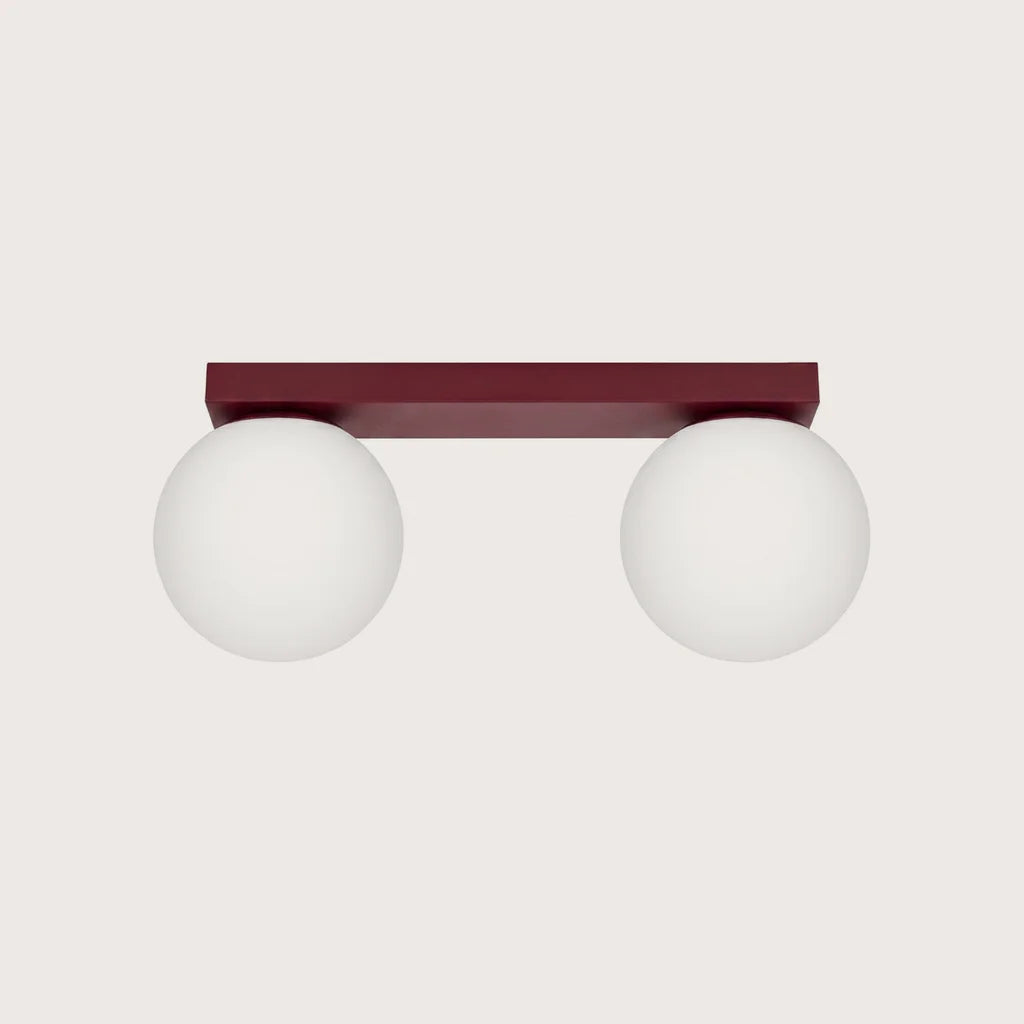 Plafonnier boules en verre opalin, coloris bordeaux (2 lumières)