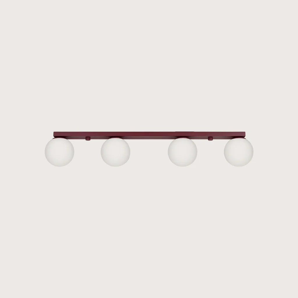 Plafonnier boules en verre opalin, coloris bordeaux (4 lumières)