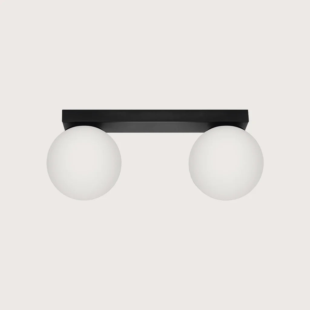 Plafonnier boules en verre opalin, coloris noir (2 lumières)