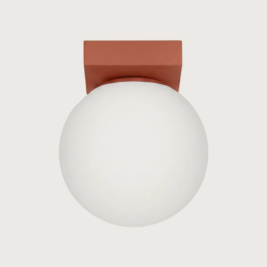 Plafonnier boules en verre opalin, coloris ocre rouge (1 lumière)