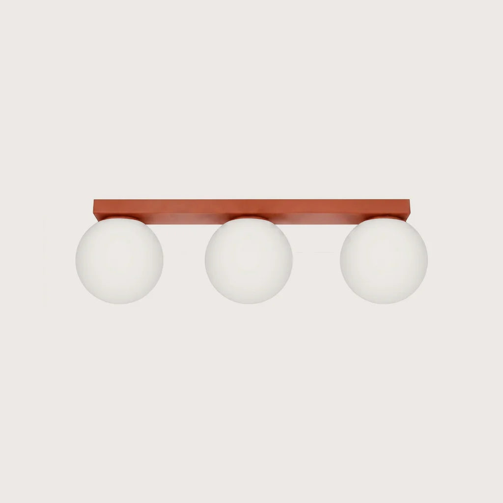 Plafonnier boules en verre opalin, coloris ocre rouge (3 lumières)