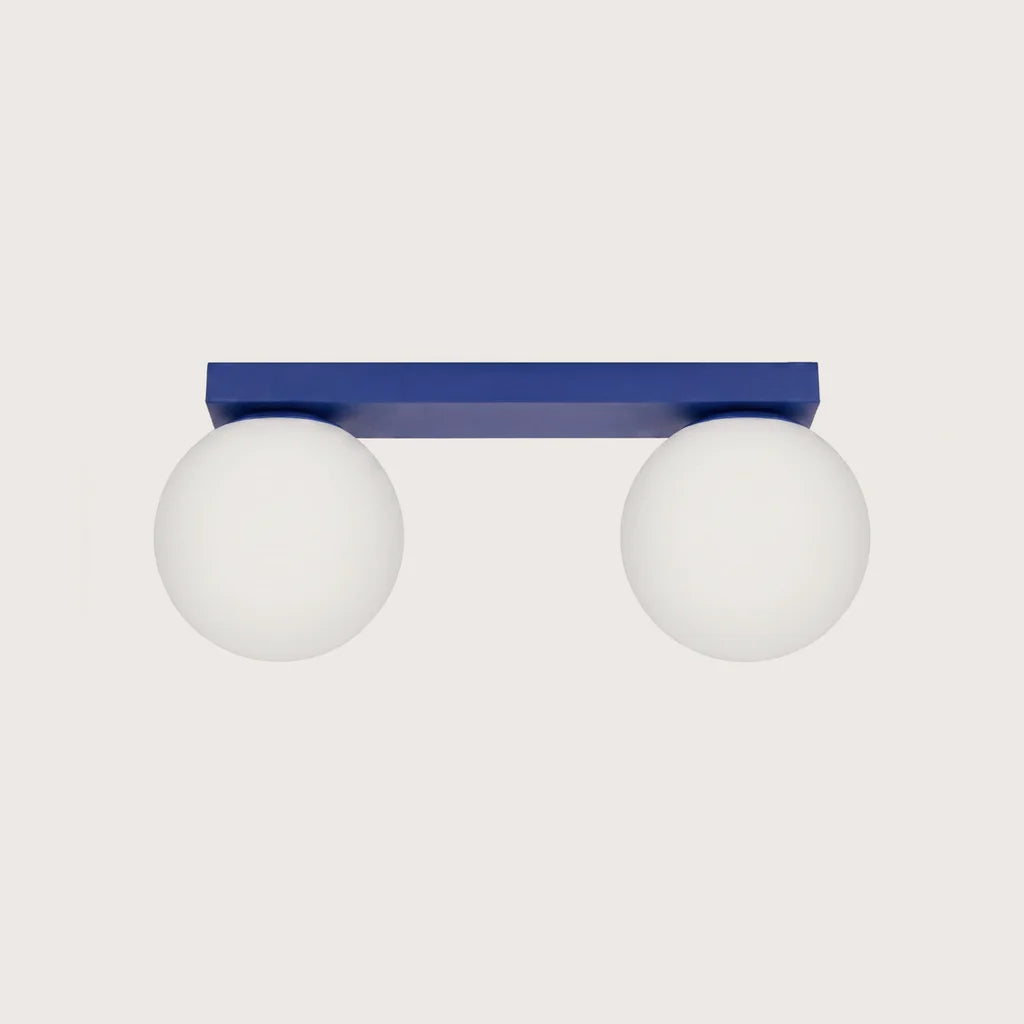 Plafonnier boules en verre opalin, coloris outremer (2 lumières)