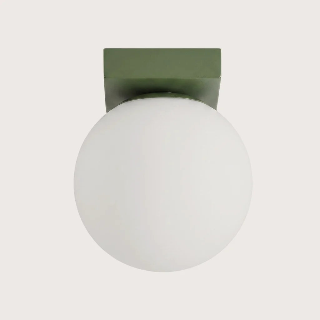 Plafonnier boules en verre opalin, coloris vert olive (1 lumière)