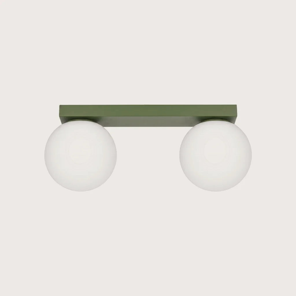 Plafonnier boules en verre opalin, coloris vert olive (2 lumières)